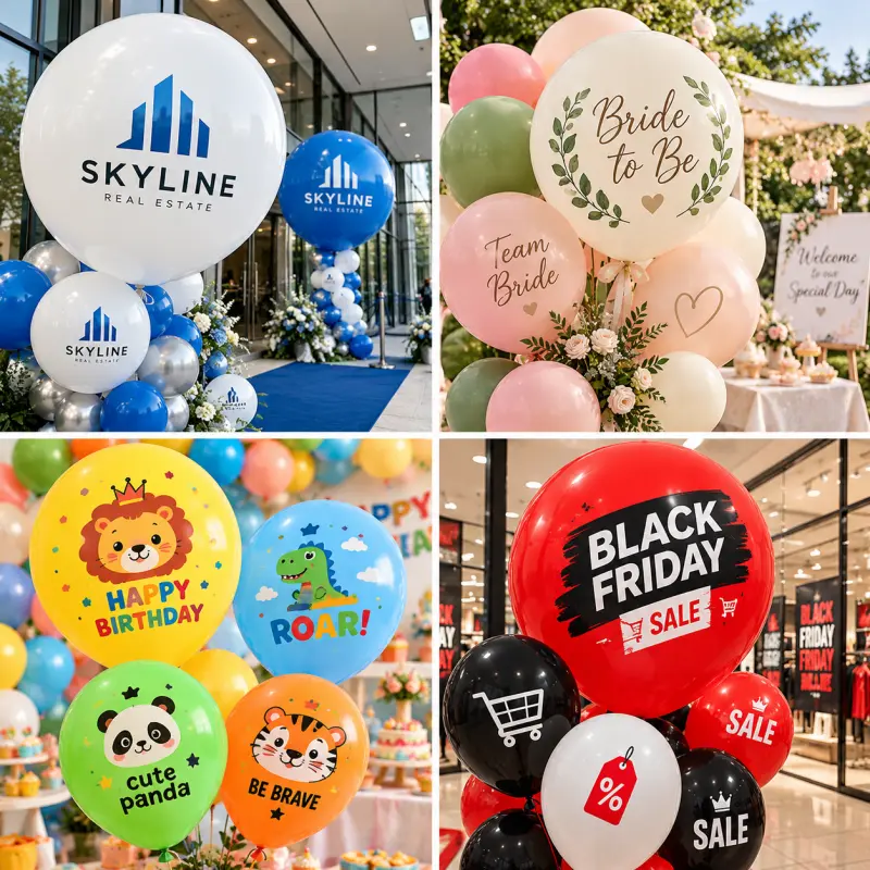 Globos de látex con logotipo personalizado al por mayor: elección de tamaños de impresión