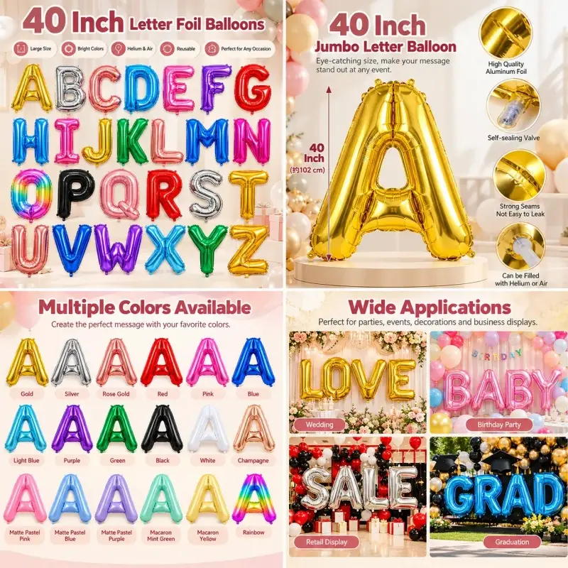 Globos de papel de aluminio con letras de 40 pulgadas.
