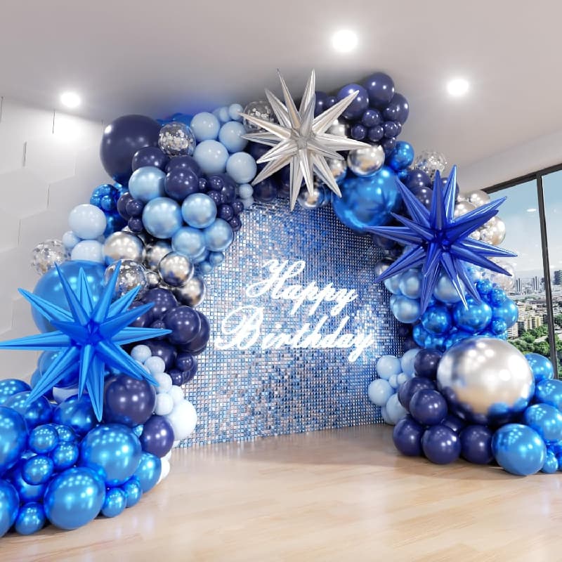 Arco de globos de cumpleaños azul