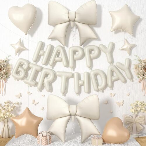 Set de cumpleaños con globo y nudo de lazo