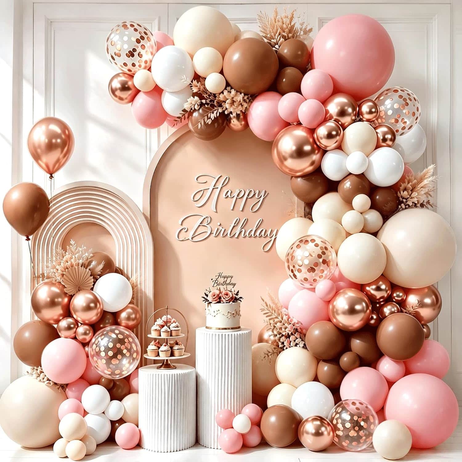 Kit de arco de guirnalda de globos de oro rosa polvoriento