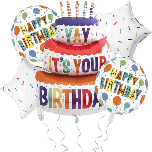 Set de cumpleaños con globos de aluminio.