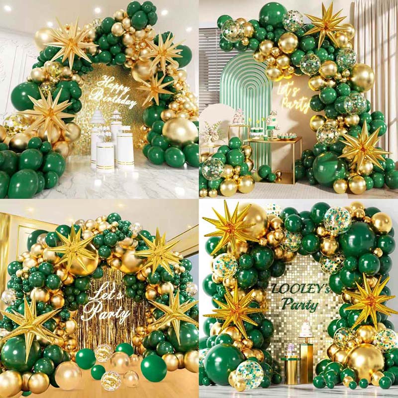 Arco de globos verde y dorado