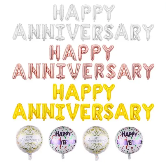 Decoración de globos de aluminio de feliz aniversario.