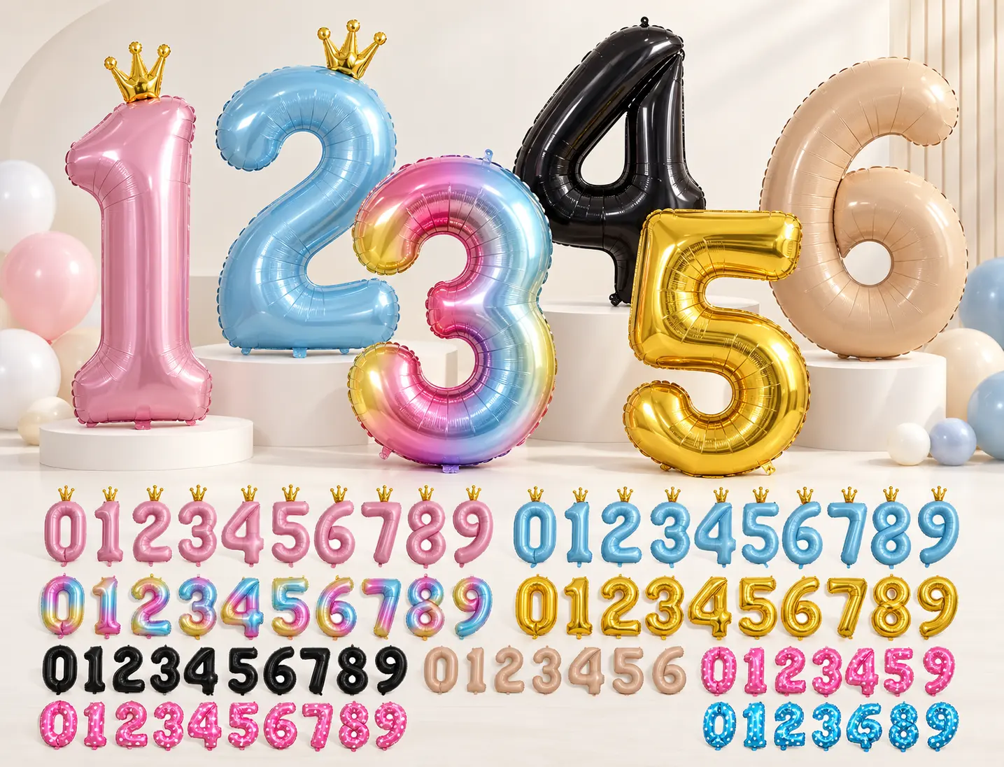 Digits 0 to 9 number foil balloon range for wholesale sourcing from Borun Balloon Factory
