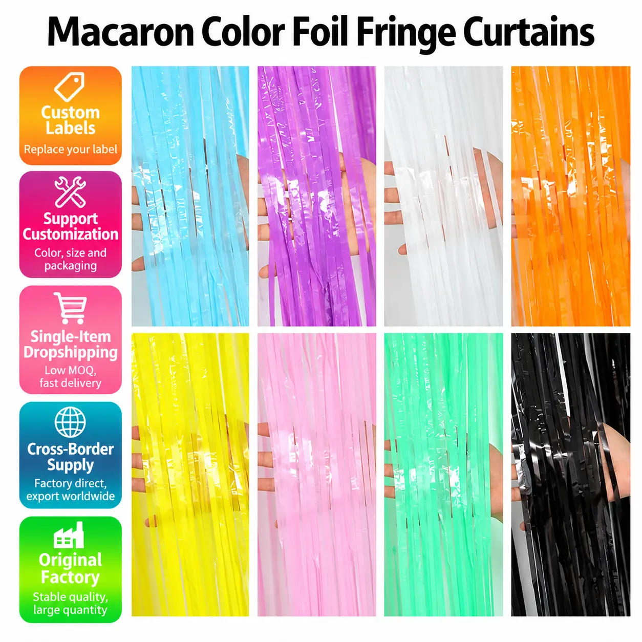 Cortinas con flecos metalizados de color macarrón
