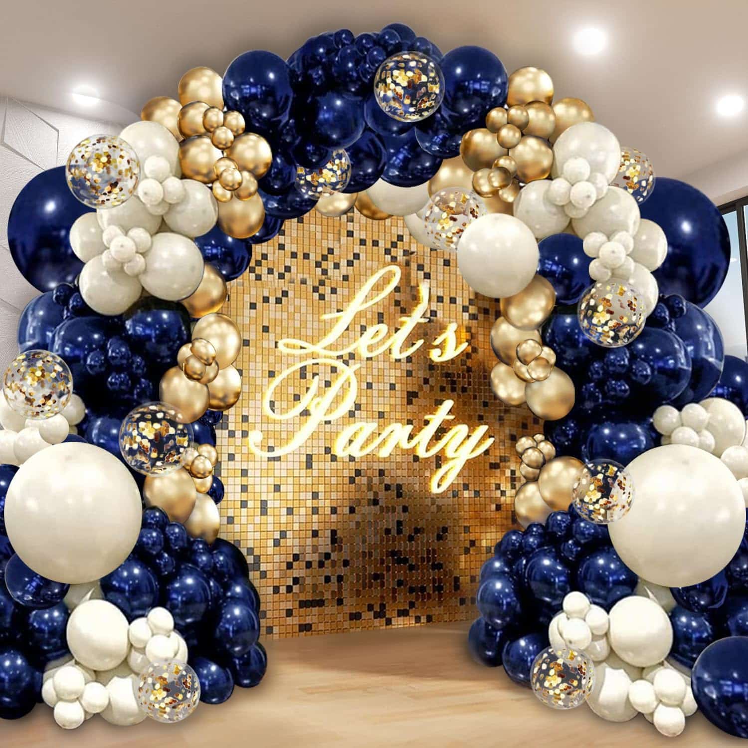 Kit de arco de guirnalda de globos dorados azul marino