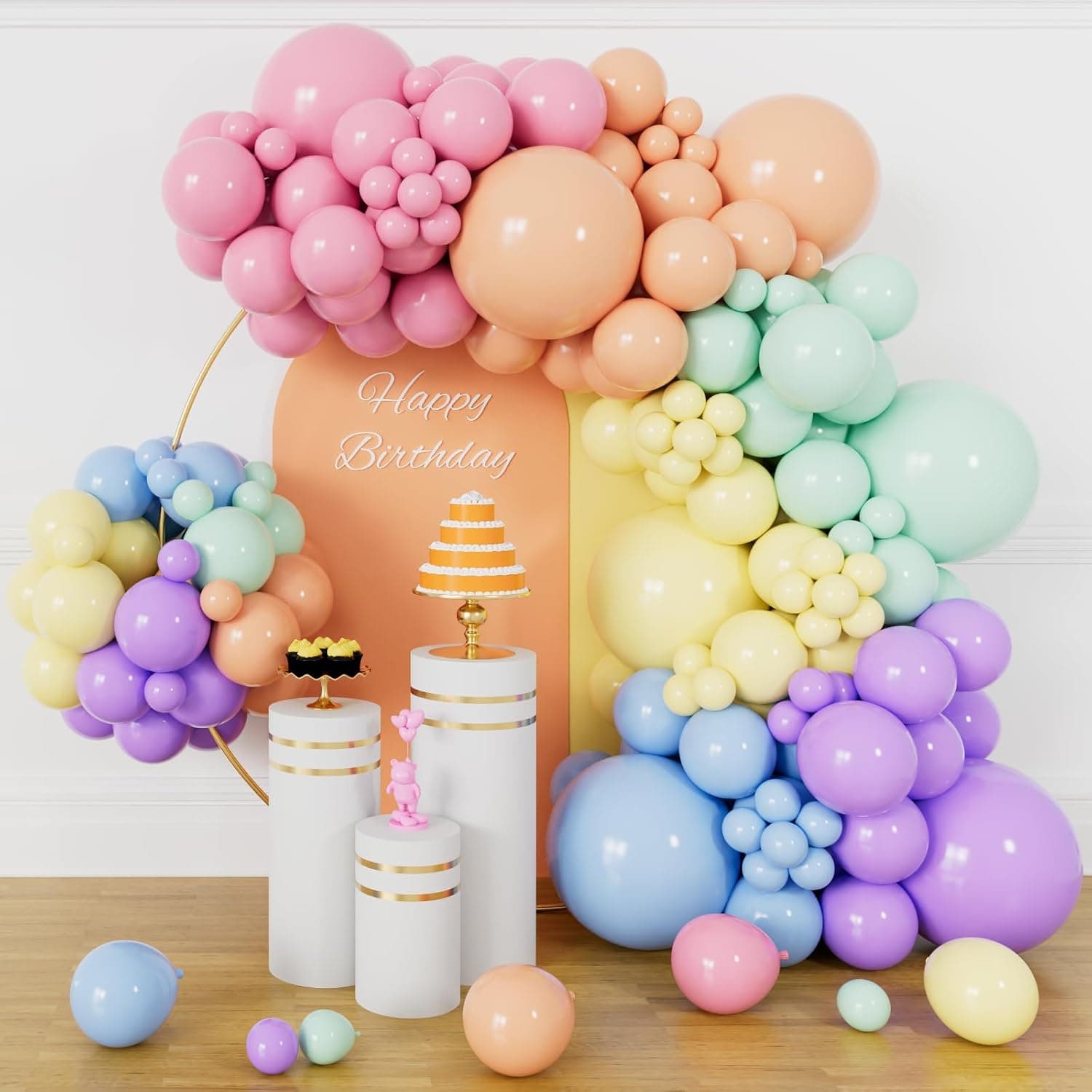 Kit de arco de guirnalda de globos arcoíris pastel