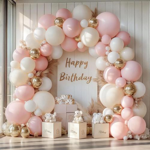 Kit arco de globos blanco beige rosa