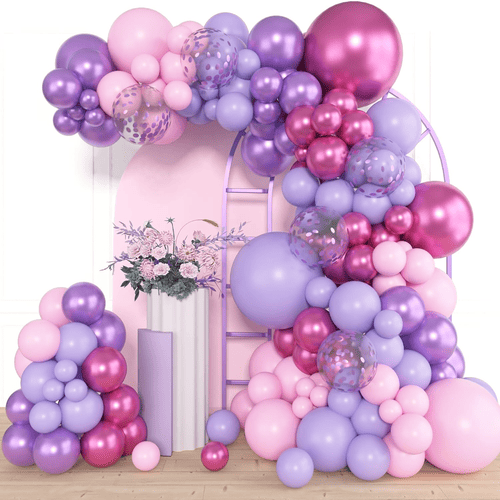 Conjunto de guirnalda de globos rosa morado