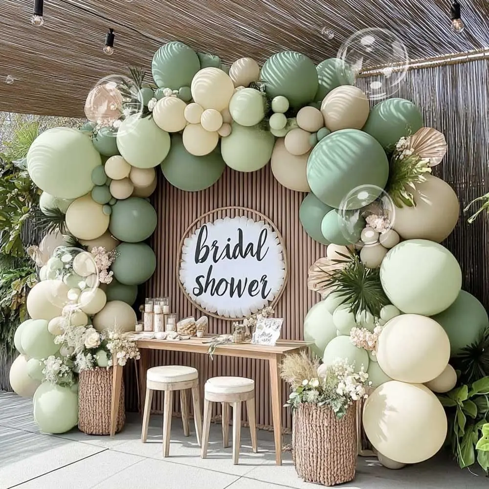 Arco de globos para baby shower verde salvia
