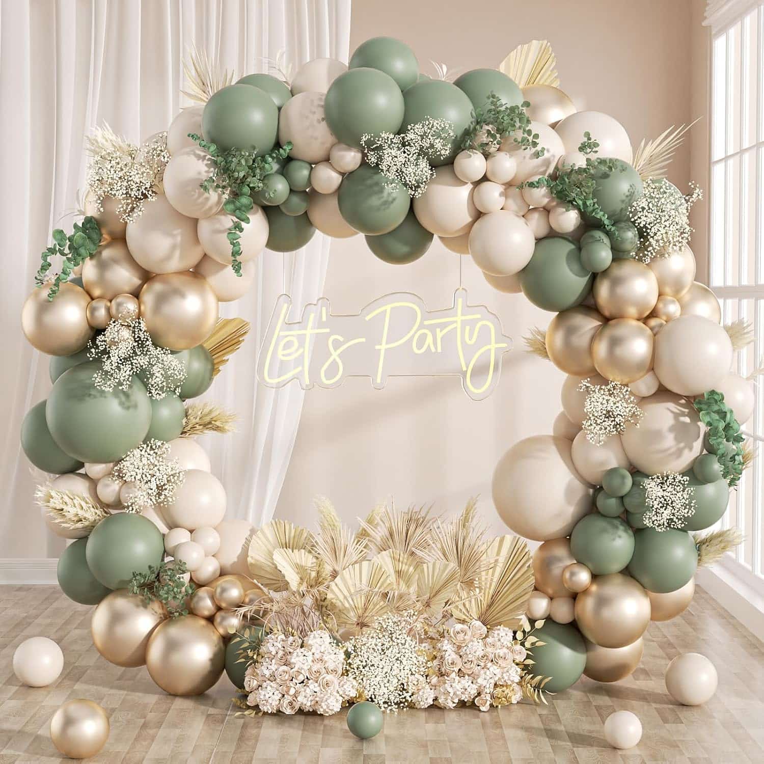 Kit de arco de guirnalda de globos boho verde salvia